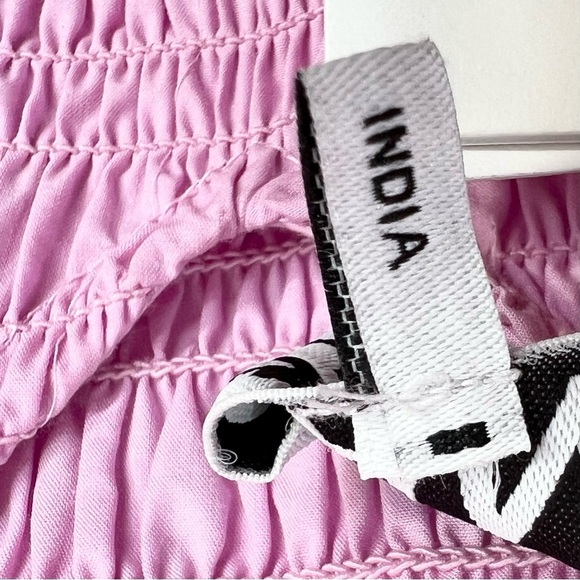 NWT GANNI COLOUR BLOCK Organic COTTON POPLIN SMOCKED MINI DRESS IN PHLOX PINK 38 - Picture 14 of 17